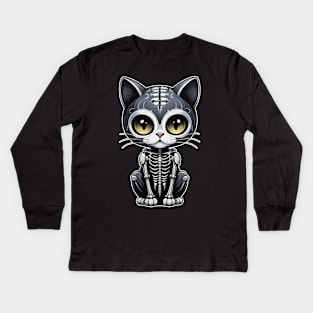 Black Skeleton Cat 2 Kids Long Sleeve T-Shirt